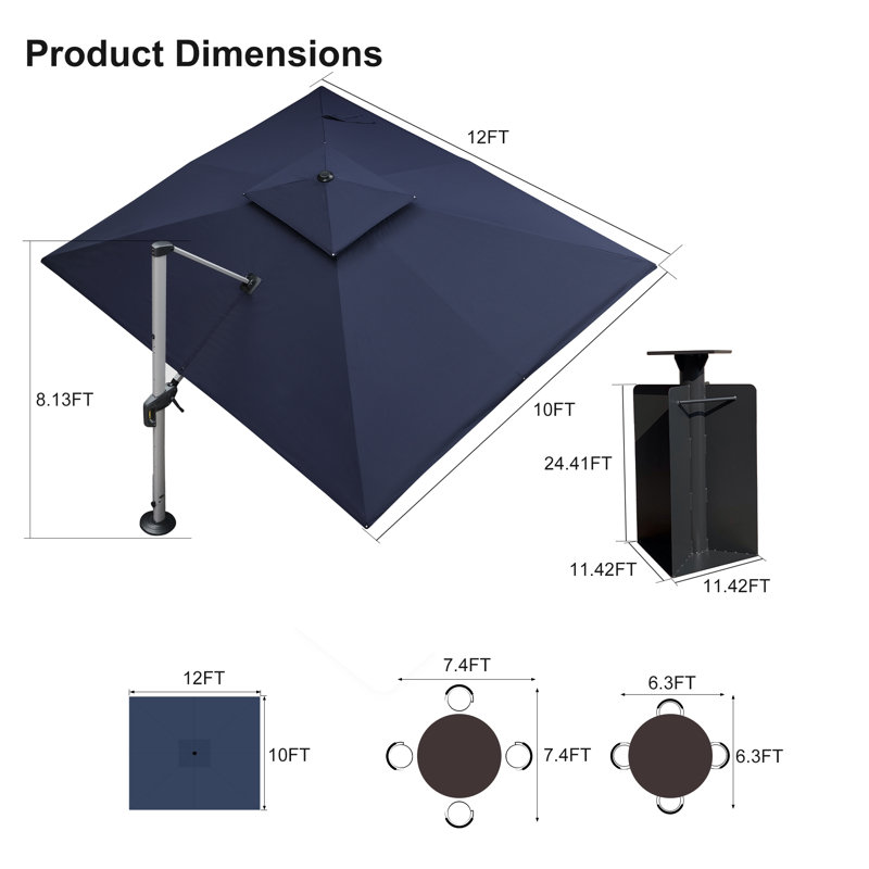 Parasol rectangulaire 10 pi x 12 pi avec comptoir et base Manhattan, Marine