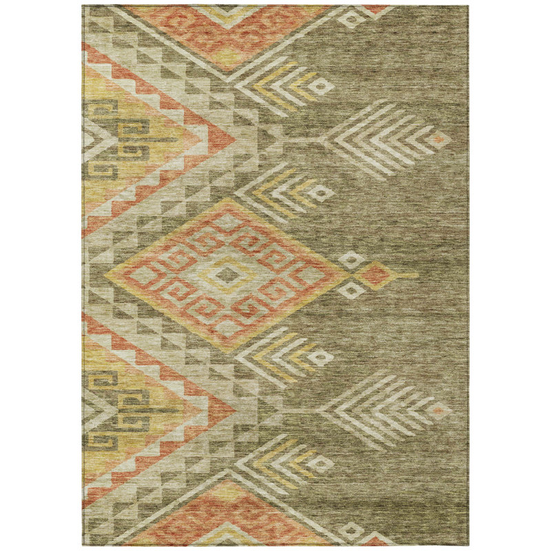 Tapis extérieur lavable 3 pi x 5 pi vert et terre cuite Southwestern