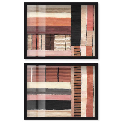«Terracotta Dialogue II - Ira Colmeva», grande reproduction abstraite 2 pièces par Art Remedy, cadre noir, 44 x 33