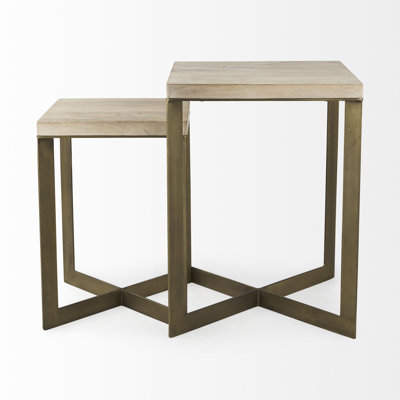  Glam Set of Two Natural and Gold Nested Tables
