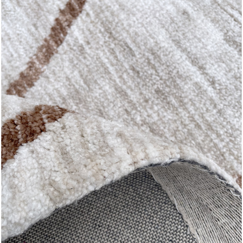 Tapis beige rayé beige à rayures douces, Rectangle 9 pi x 12 pi
