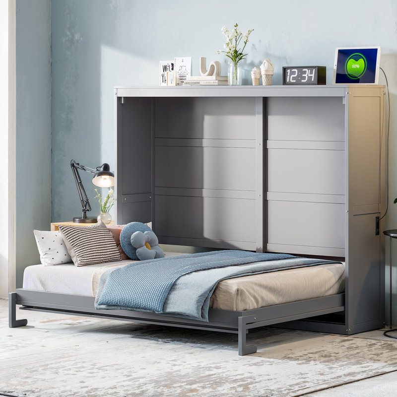 Grand lit escamotable mural, gris