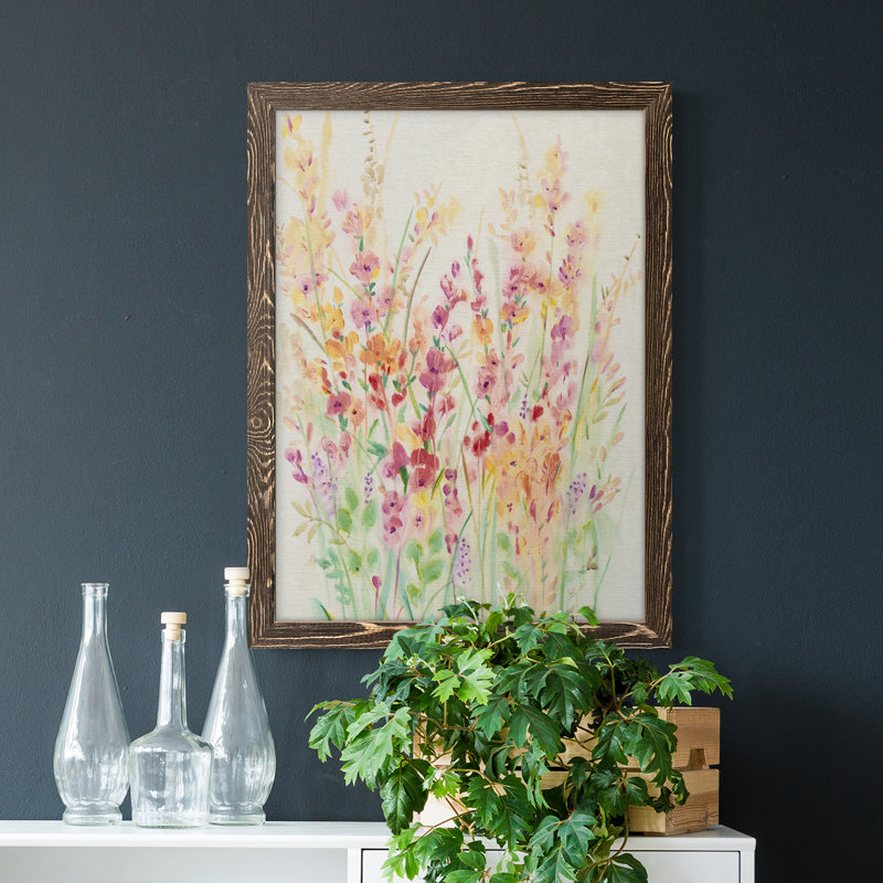 Brilliant Floral I, toile encadrée de qualité supérieure - prête à être accrochée, H 20 po x l 17 po x P 1 po, Noyer
