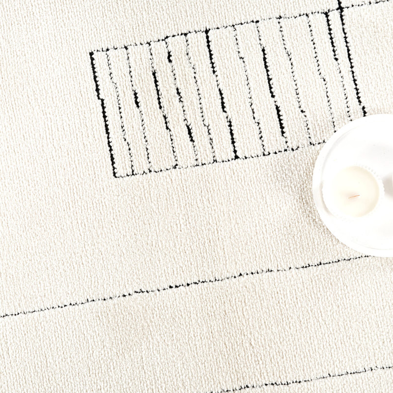 Tapis minimaliste à motif géométrique noir ivoire Abani Orith, Rectangle 4pi x 6 pi