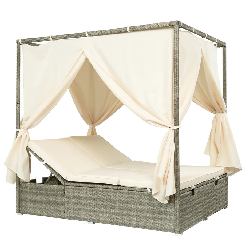 Outdoor metal frame rattan weave daybed, Beige