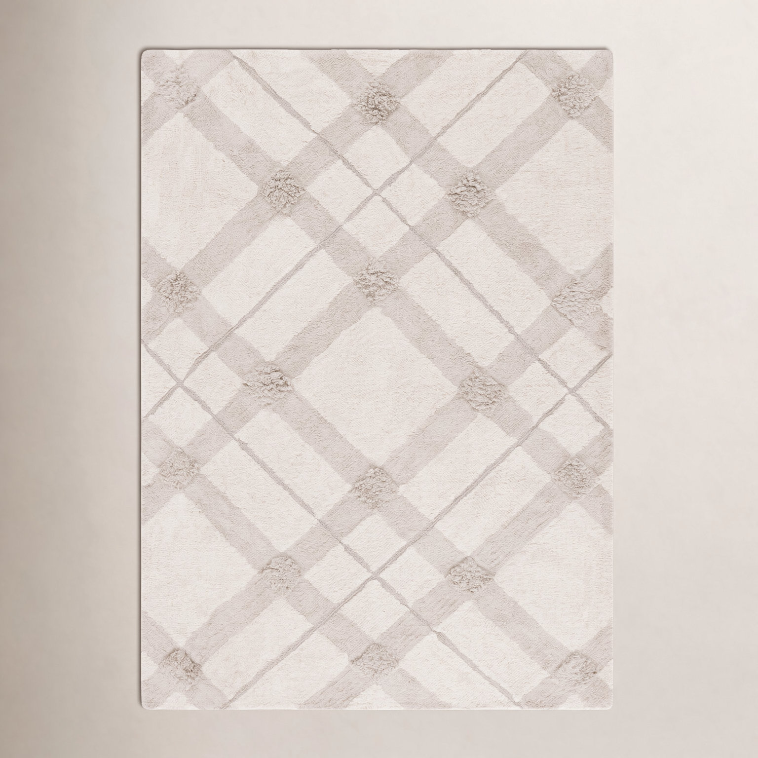 Auguste Beige Washable Hand-Woven Plaid Rug, Rectangle 5' x 8'