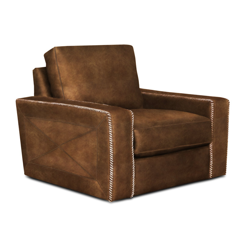 Uptown Cowboy Leather Swivel Club Chair, Desert (Longhorn), Espresso