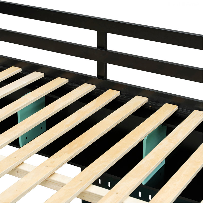 Cadre de lit de style moderne, lit mezzanine en bois avec bureau, tablettes, lumières DEL, ports USB et panneau perforé, Blue