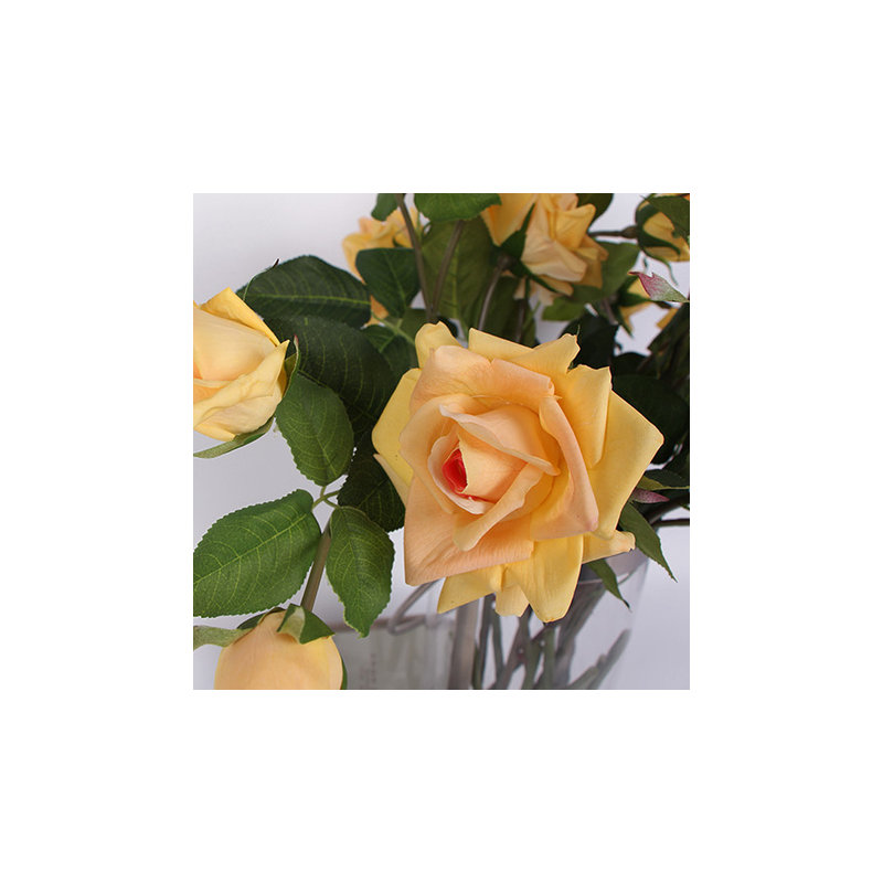 Fleur à 3 roses real touch, Jaune champagne, 1 tige