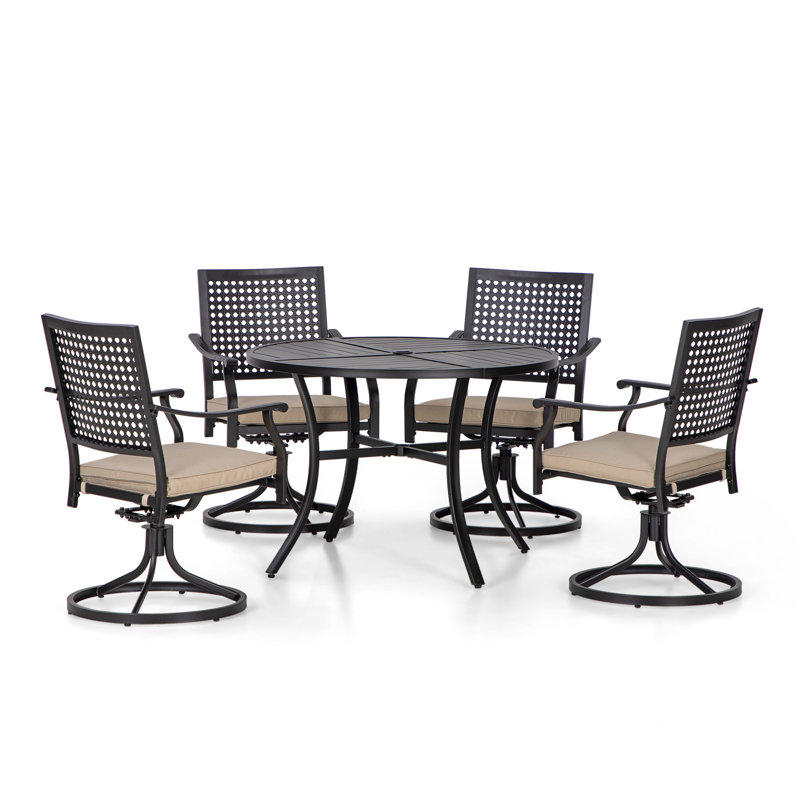 Ensemble de 5 chaises de patio Salem avec chaises pivotantes et table ronde en métal