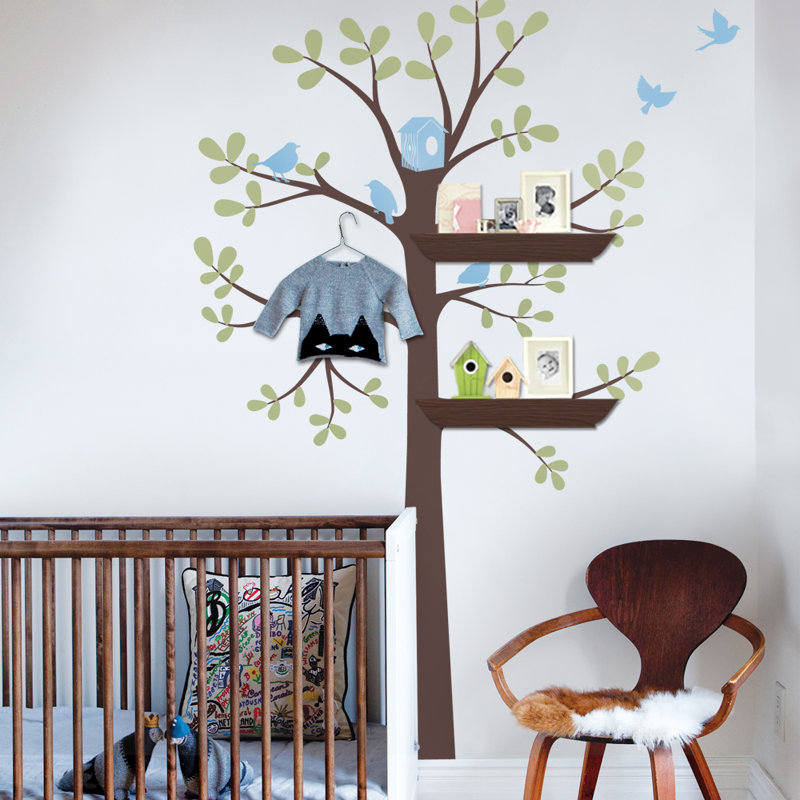 Décalcomanie murale arbre de rayonnage, Vert / Bleu, 55 po x 94 po