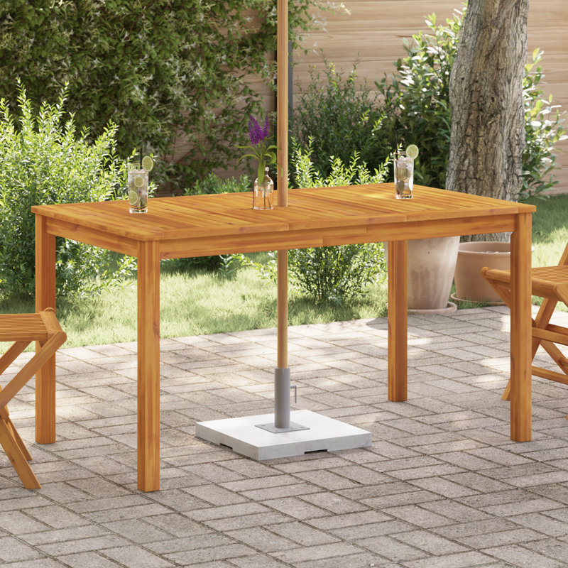 Outdoor Dining Table with Umbrella Hole Solid Acacia Wood, 31.5" W x 55.12" L x 29.13" H, Brown