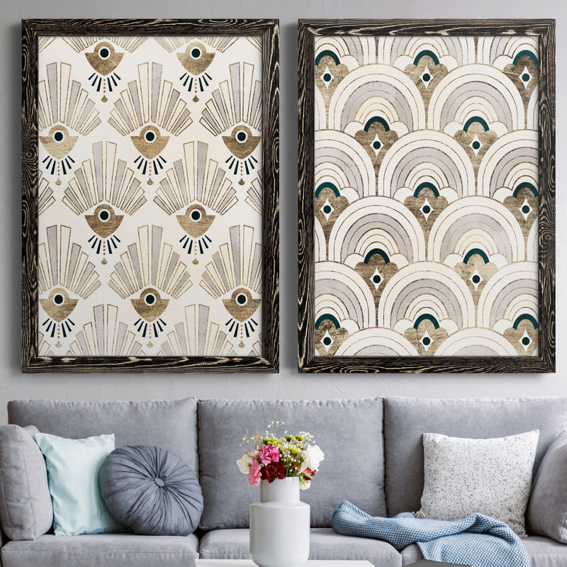 Deco Patterning III - ensemble de 2 reproductions d'art sur toile, H 31,5 po x l 47 po x P 1,5 po, Toile avec cadre noir