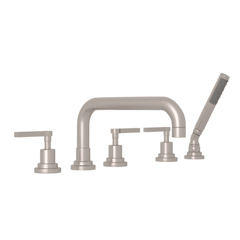 Lombardia® Deck Mounted Roman Tub Faucet, Satin Nickel, Lever Handle