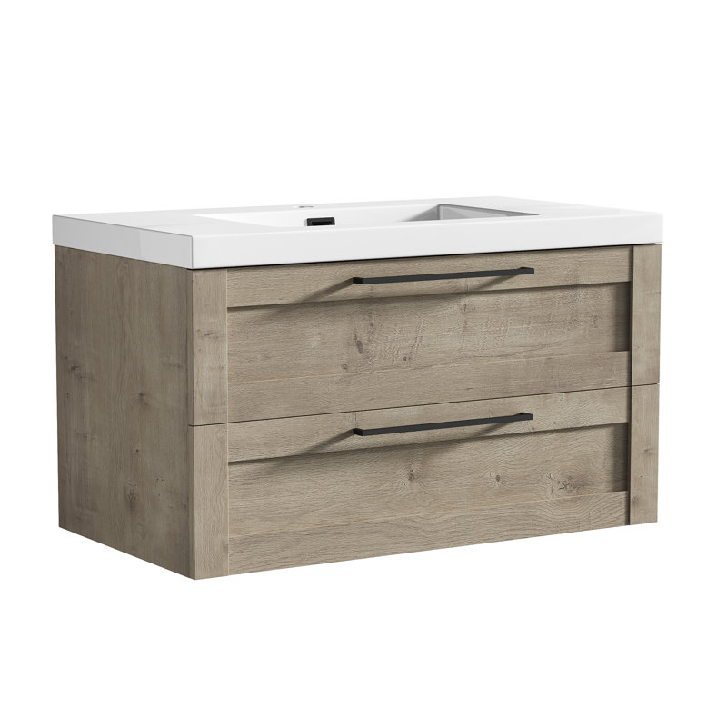 Devillage 35.4'' Wall Mounted Single Bathroom Vanity with Engineered Stone Top, Eve