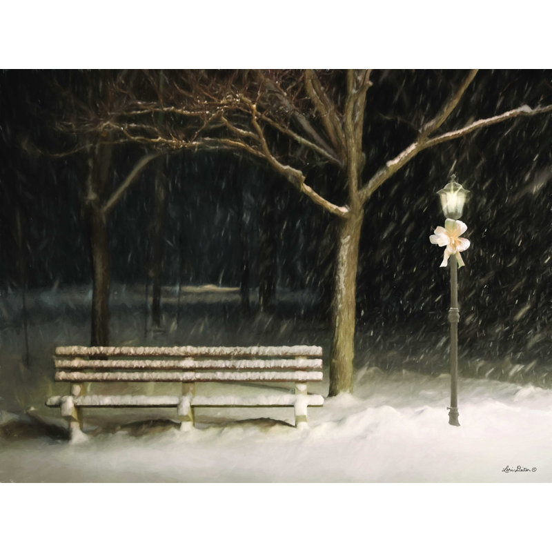Snowy Bench - Wrapped Canvas Print, 36" H x 48" W  