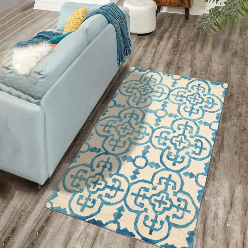 Tapis moderne en laine ivoire 3 x 5 touffeté à la main