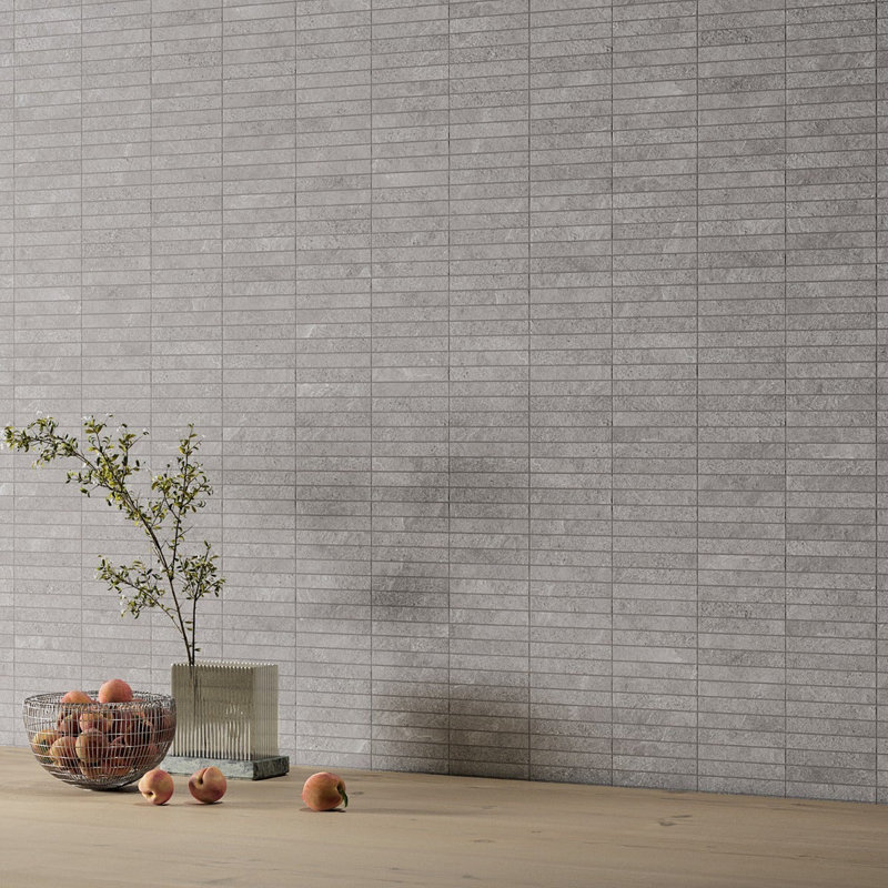Era 12x12 Stacked Matte Limestone Look Porcelain Mosaic Tile, Slate Gray