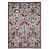 High-Quality Hand-Knotted Blue And Rust Area Rug
