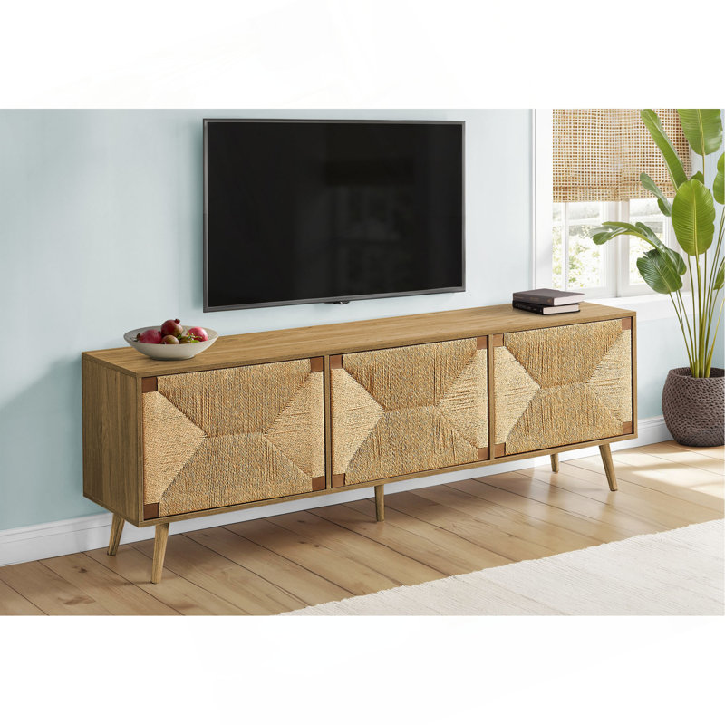 Console de meuble télé Riny, l 3 po, 3 armoires, ruppie maritime brun clair