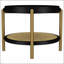 Table de bout ronde Benson avec design à deux niveaux et tablette en rotin naturel, parfaite pour les espaces de vie modernes et élégants.