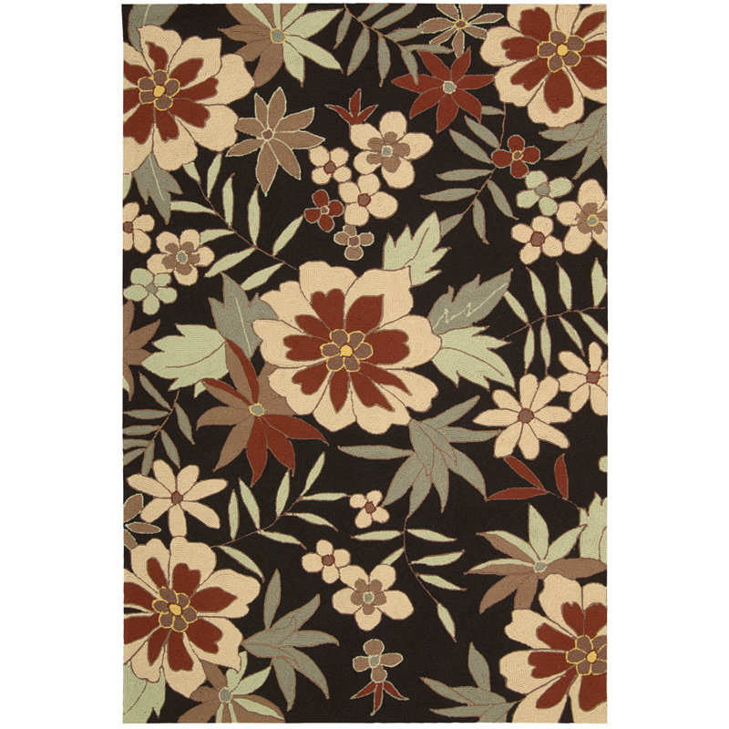 Tapis intérieur / extérieur noir fait à la main Ely, Rectangle 8 pi x 10 pi 6 po