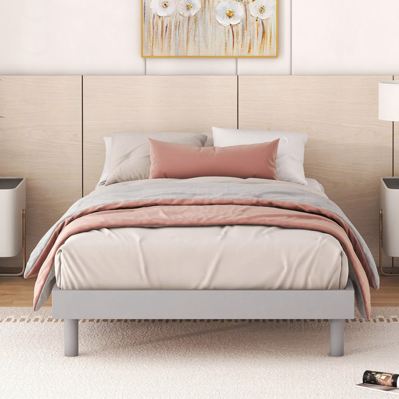 Floating Platform Bed Frame, Gray, Twin