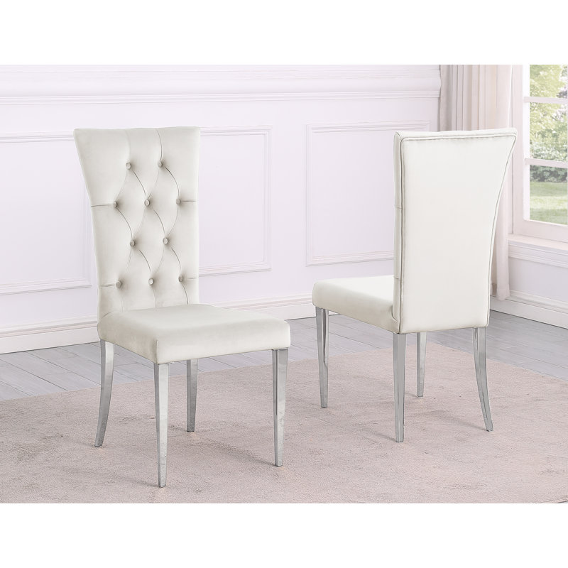 Chaise de salle à manger rembourrée Hineefah, Beige, Argenté