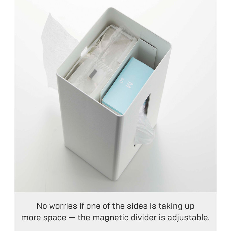 White Steel and Wood Double-Sided Tissue Box Cover
