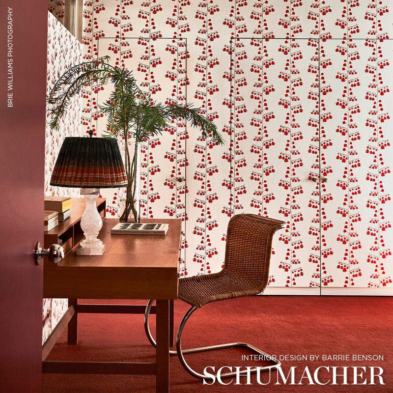 Schumacher x Peg Norriss Bleeding Hearts Wallpaper, Red