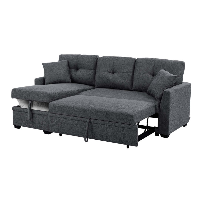 Canapé-lit modulaire moderne en L escamotable avec méridienne de rangement, Gris, H 35 po x l 85 po x P 54 po
