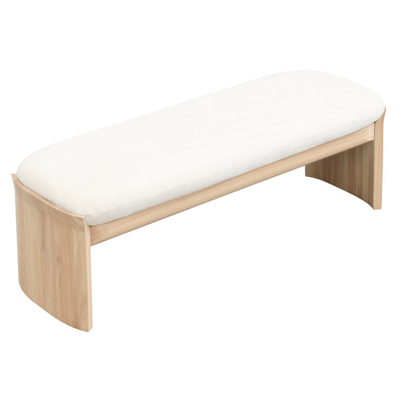 Repose-pieds beige en bois d'hévéa sans dossier de 51,5 pouces, siège confortable et relaxant, s'adapte à un décor simple, pour le couloir de la chambre