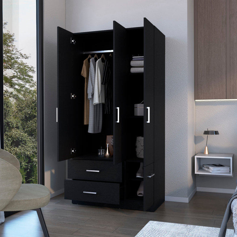 Armoire 4 portes 2 tiroirs, Noir, noir, noir, noir