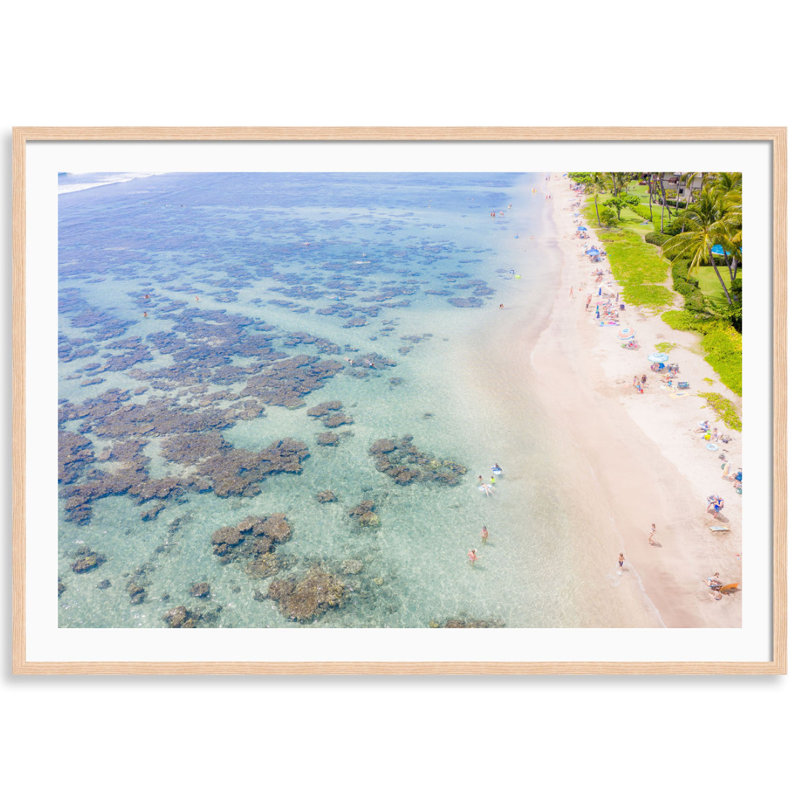 On A Beach In Hawaii Print by Carly Tabak, 36" W x 26" H, Natural Wood