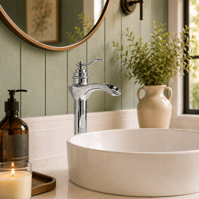 Waterfall Single Hole Single-Handle Vessel Bathroom Faucet.