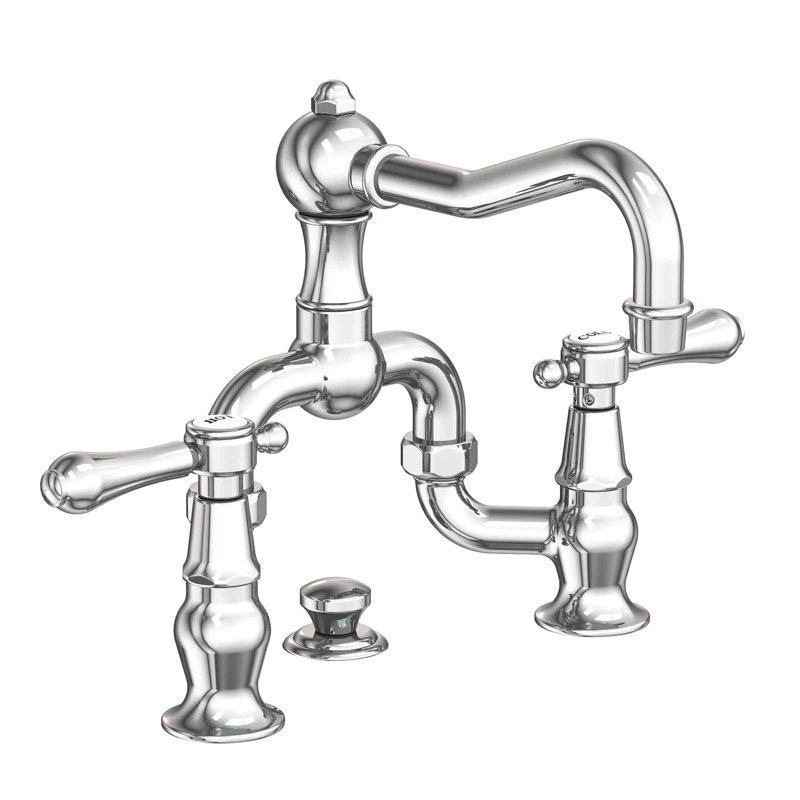 Chesterfield Bathroom Bridge Faucet with Drain Assembly, Polished Chrome, Bridge