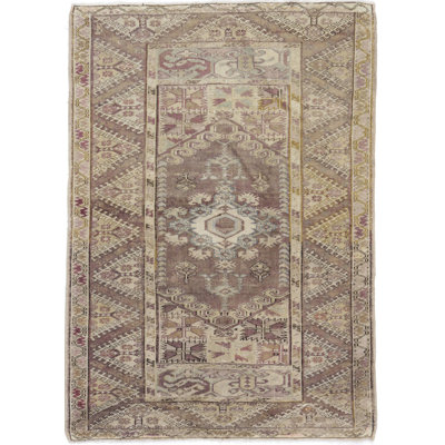 Vintage One-of-a-Kind Rectangle 3'10" X 5'5" 1940s Wool Area Rug in Brown