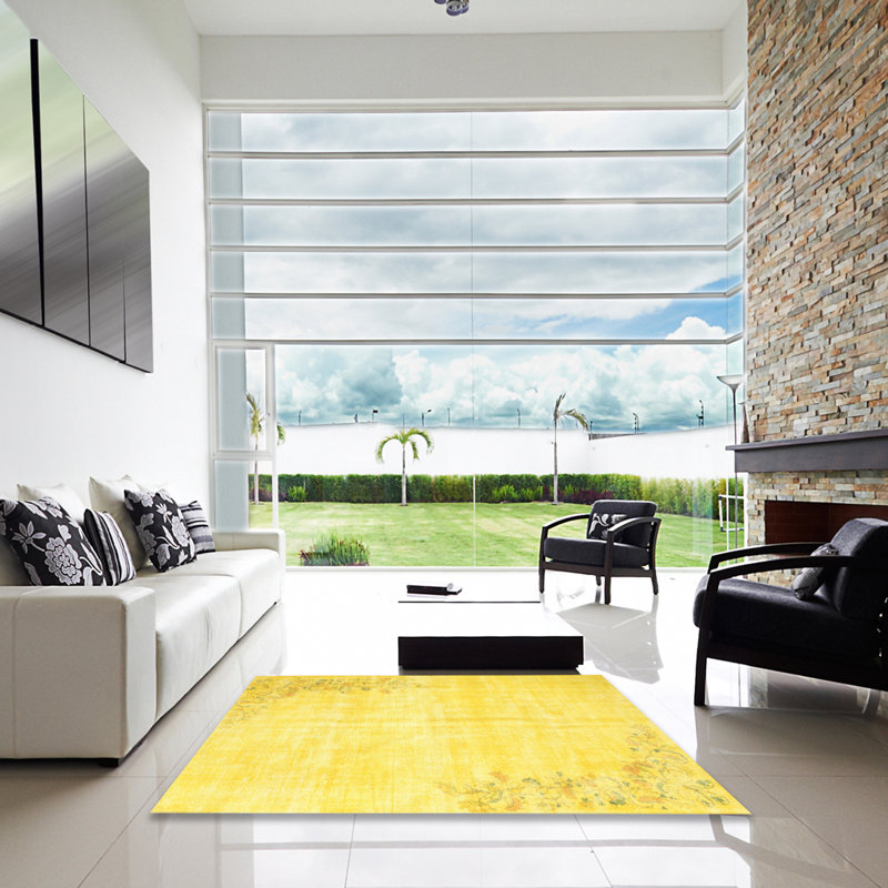 Tapis contemporain jaune, Carré 4 pi
