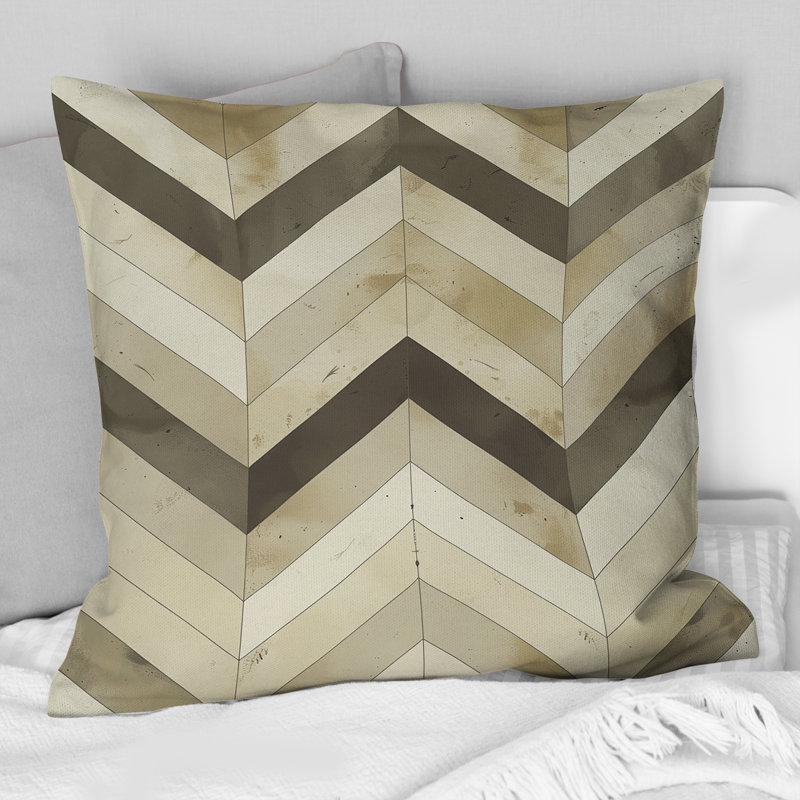 Coussin Beige Green Chevron Print III - Modern, H 16 po x l 16 po