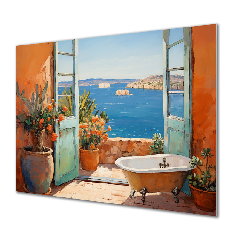 Orange Mediterranean Bath Tranquility 3 - Bathroom Metal Wall Art MT132100, 30" H x 40" W x 1.5" D