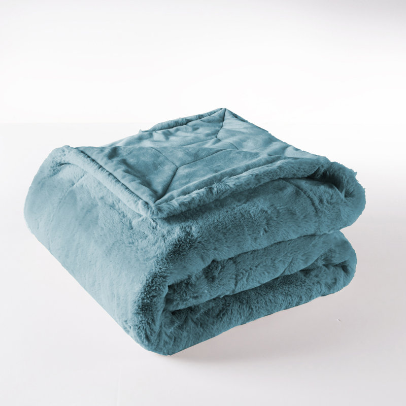 Jeté lourd en fausse fourrure, L 60 po x L 80 po, Bleu argenté