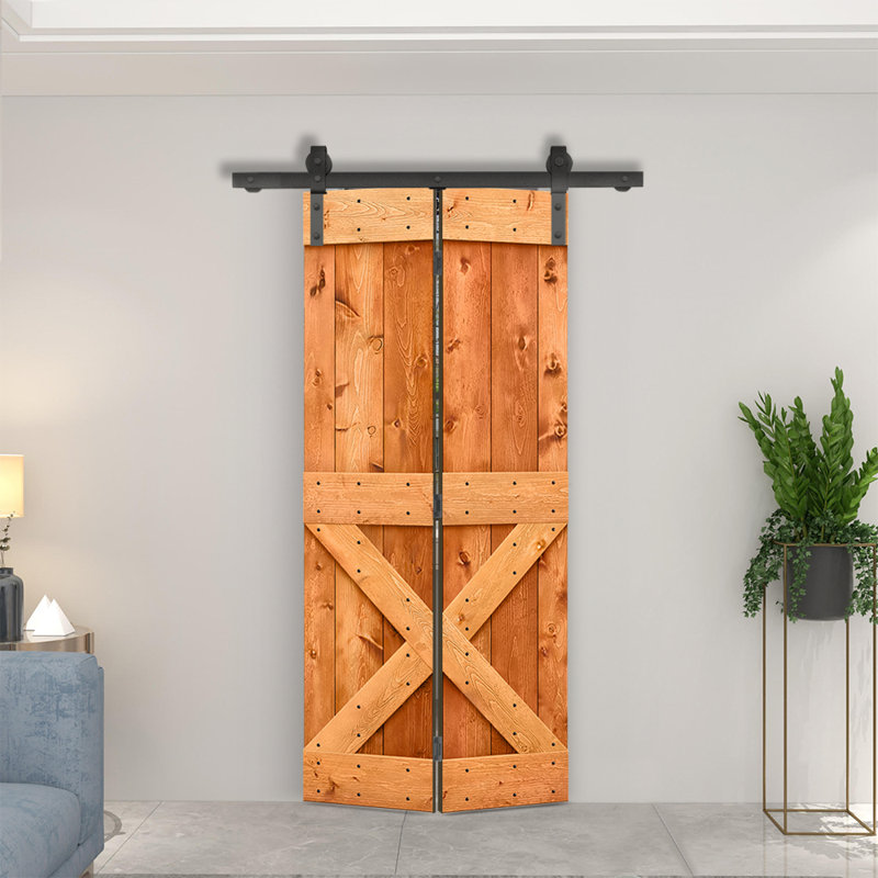 Porte pliante en bois massif 84 po 84 po, Noyer rouge, 34 po x 84 po