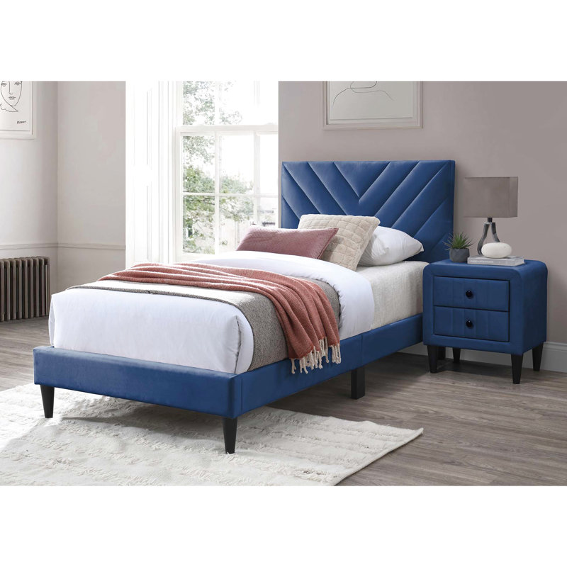 Lit simple moderne avec housse en velours - structure à 12 cadres, tête de lit ajustable pour 12 lattes supportant une nuit de repos paisible