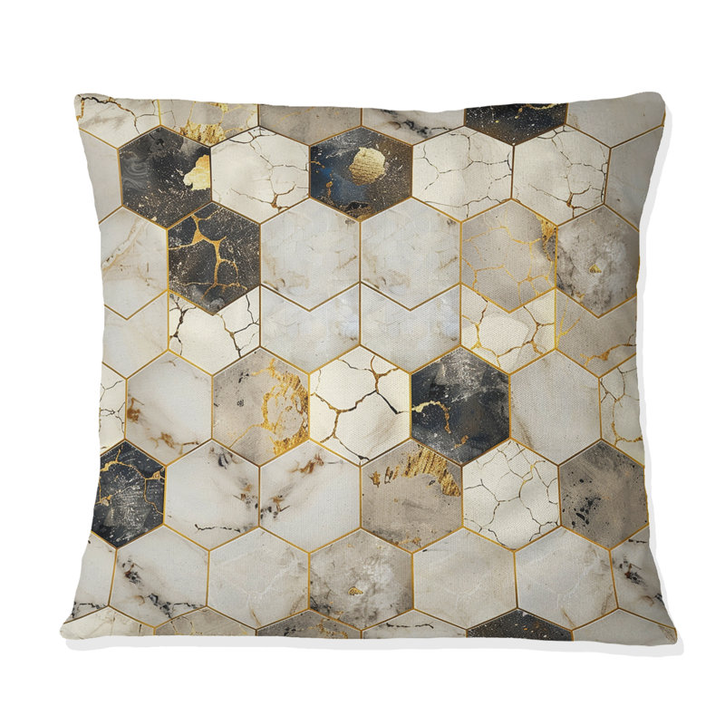 Coussin décoratif ivoire crème glamour hexagonal, H 18 po x H 18 po