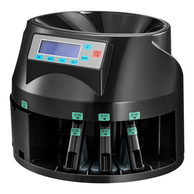 Coin Counter Machine, 5 Denominations, Precise Coin Sorting Device, Processes Up to 225 Coins Per Minute, USD Coin Counter with LCD Screen, Efficient Operation, Batch Function, Holds 1500 Coins