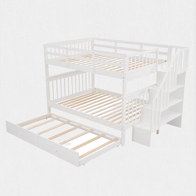 Full-Over-Full Bunk Bed With Twin Size Trundle, White