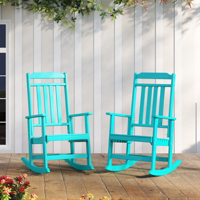 2 Pcs 32" High Backrest HDPE Rocking Adirondack Chair All-Weather Set Of 2