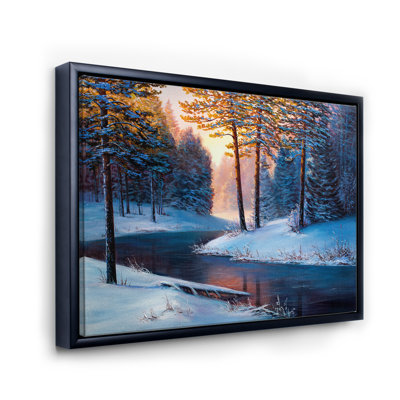 «Sunshine Through The Christmas Forest By The River», peinture sur toile