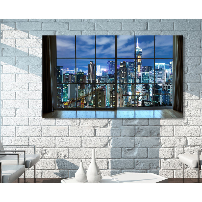 «Hong Kong City at Night Window», reproduction de photo sur toile tendue, H 18 po x l 30 po x P 1 po