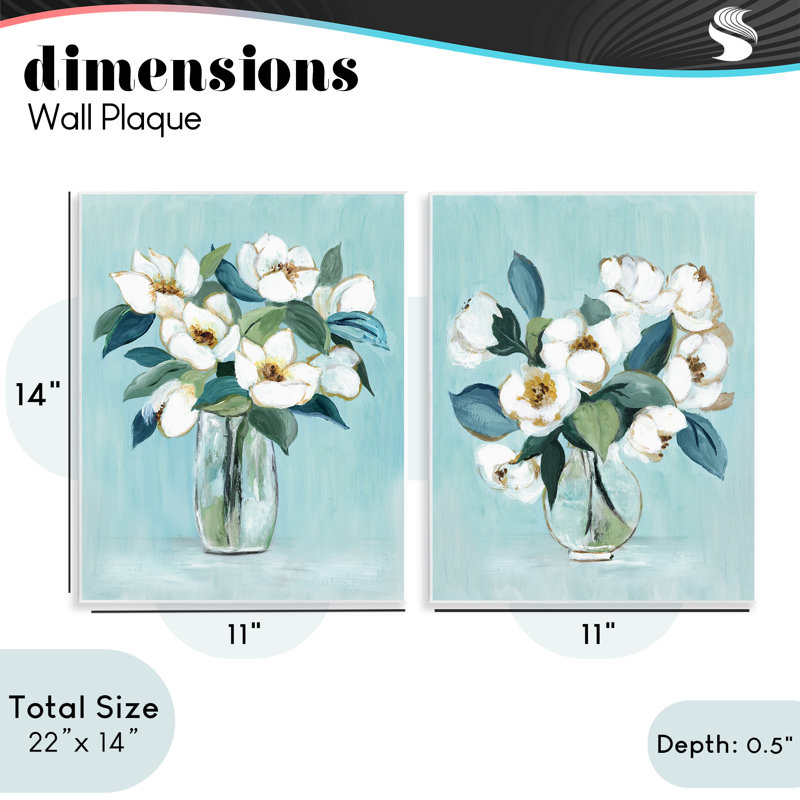Ensemble de 2 plaques murales Magnolia Blossom Vases, design par Janet Tava